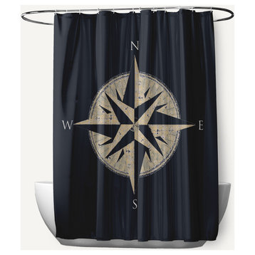 Compass Shark Blue 70" w x 73" h Shower Curtain