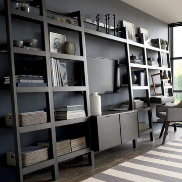 Sawyer Grey Leaning Media Stand with Two 18'' Bookcases