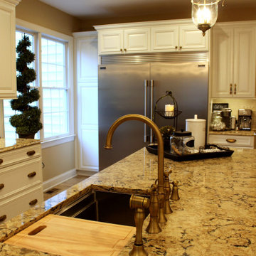 Transitional Custom Kitchen With A Wood Hood, Cherry Island And Built-In Fridge/
