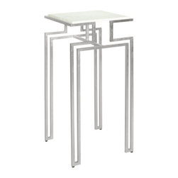Worlds Away Baxter Silver Leaf Side Table w/ Marble Top - Dining Tables