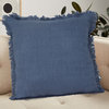 Unique Neutral Solid Cotton Throw Pillow with Fringe, Navy Blue, 20" X 20"