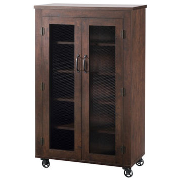 Furniture of America Alesia Wood Shoe Cabinet with Casters in Vintage Walnut