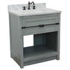 30" Single Vanity, Gray Ash, White Carrara Top, Rectangle Sink