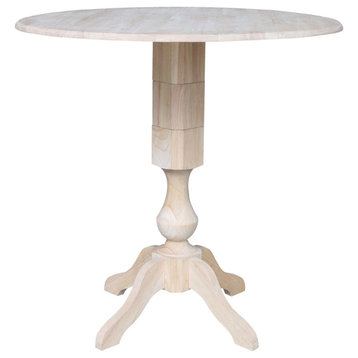 Traditional Dining Table, Hardwood Pedestal Base With Rounded Top, Unfinished