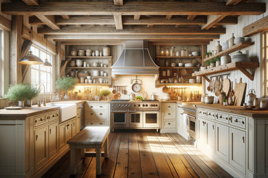 Diseño de cocinas en U de estilo de casa de campo grande