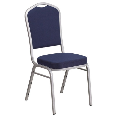 Hercules Series Crown Back Stacking Banquet Chair, Navy Fabric, Silver Frame