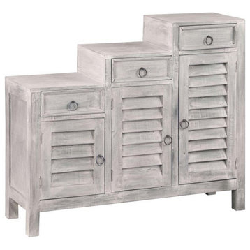 Sunset Trading Cottage Wood 3-Tiered Shutter Cabinet in Distressed Light Gray