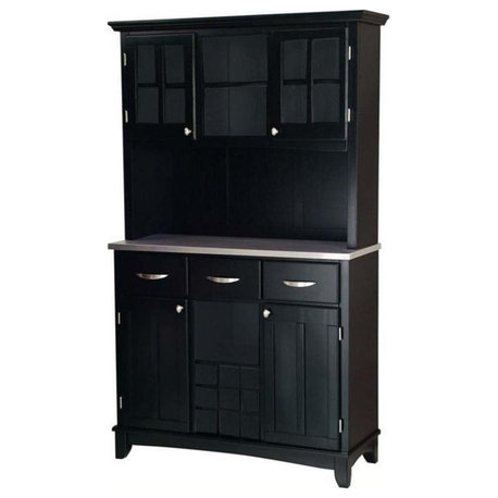 Bowery Hill 3 Drawer Wine Rack Buffet with Hutch in Black