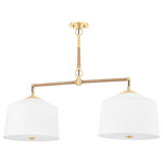 Hudson Valley Lighting - White Plains 2-Light Island Aged Brass - A classic shape with luxury details, White Plains is the perfect piece for transitional interiors. The clean, crisp white linen shade blends beautifully with the sleek solid brass metalwork and natural wrapped rattan for a look that is warm yet modern. Choose from a sconce, semi-flush, pendant and linear in an Aged Brass finish.