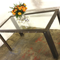 Bloom Industrial Glass Top Bar or Dining Table with Angle Iron Frame and Legs - Dining Tables