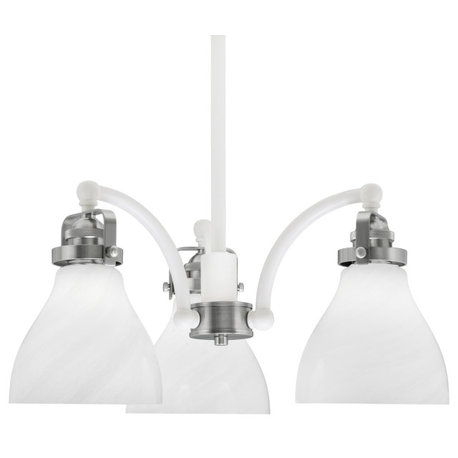 Easton 3 Light, Chandelier, White & Brushed Nickel Finish, 6.25" White Marble