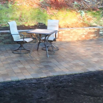 Backyard patio and sitting wall