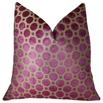 Velvet Plum Magenta and Taupe Handmade Luxury Pillow, 18"x18"