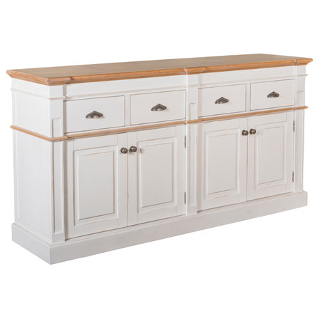 Asbury Rustic Wood 68" 4 Door 4 Drawer Sideboard, White