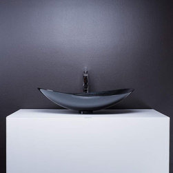 Modern white lacquer bathroom vanity with starlight black sink combo - Bathroom Fixtures
