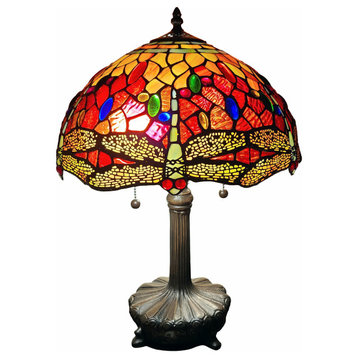 20" Stained Glass Two Light Dragonfly Accent Table Lamp