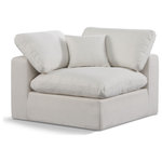 Meridian Furniture - Comfy Beige Linen Textured Fabric Modular Chair, Cream, Linen Textured Fabric, Corner Chair - Give your space a whole new look with this cream Comfy linen textured fabric corner chair. This handsome chair fits nicely with other items in the Comfy collection and is a versatile seating option designed for adaptability, comfort and style. Wrapped in rich cream durable linen textured fabric upholstery, this chair offers a plush embrace of overstuffed down feather cushions, carefully crafted to deliver the highest level of comfort. The perfect seat for creating an oasis for relaxation, this chair has thick foam surrounding its frame for added support and coziness.
