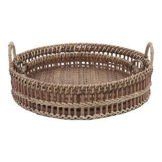 S/2 12/14 Rattan Trays, Natural - Tropical - Serving Trays - by Kolibri  Decor