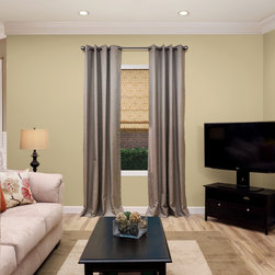 Blinds.com Premium Roman Shades in Donetta Barley and Easy Grommet Drapery Panel - Roman Shades