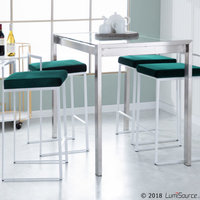 LumiSource Fuji Counter Stool Set of 2, Green Velvet Cushion, White Frame