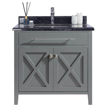 Wimbledon, 36" Gray Cabinet With Black Wood Marble Countertop