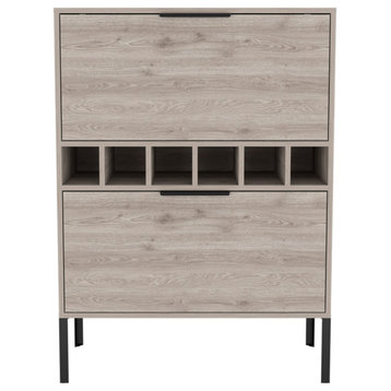 Rowan Bar Cabinet with 6 Wine Cubbies, Glass Rack, and Inner Shelves, Light Gray
