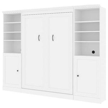 Bestar Versatile Wood Full Murphy Bed and 2 Organizers with Doors in White