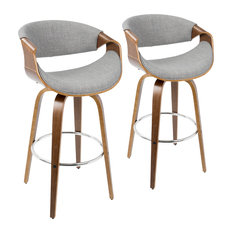 LumiSource Curvini Barstool, Walnut Wood and Gray, Set of 2