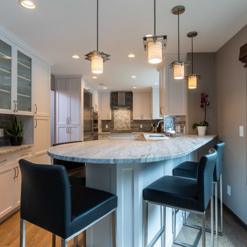 Modern Gray and White Kitchen with Peninsula Seating for 4