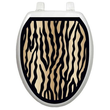 Zebra Toilet Tattoos Seat Cover Vinyl Lid Decal, Animal Print Bathroom Decor, Elongated