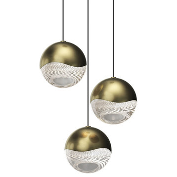 Grapes 3-Light Round Large LED Pendant, Brass