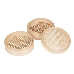 Trademark Innovations - 10'' Bamboo Steamer, Set of 3 - Rice Cookers And Food Steamers