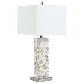 Capiz Square Shade Table Lamp With Crystal Base White and Silver