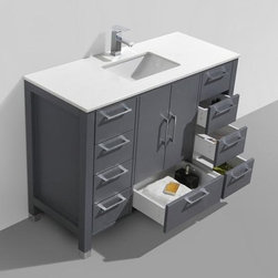 48" Matte Grey Vanity with White Quartz Counter Top - Bathroom Vanities And Sink Consoles
