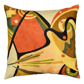 Kandinsky Throw Pillow Cover In The Flow II Wool Hand Embroidered 18x18"