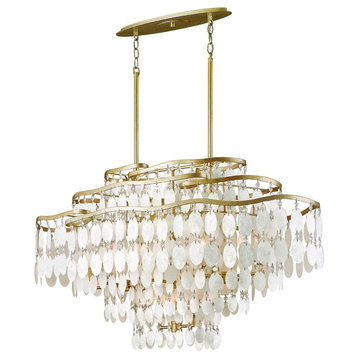 Dolce 12-Light Linear Pendant, Champagne Leaf, Capiz Shell Crystal Shade