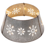 Glitzhome,LLC - 21.65" Snowflake Diecut Metal Tree Collar With Light String - Add the final touch to your country Christmas with galvanized snowflake tree collar with lights string . It slightly flares out toward the base, which creates simple framing and covers the tree's stand. Rustic replacement for the traditional tree skirt .Create a unique look for your Christmas tree this year with this Rustic Tree Collar. This unique collar gives the tree a rustic look while maintaining the holiday spirit.