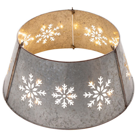 21.65" Snowflake Diecut Metal Tree Collar With Light String