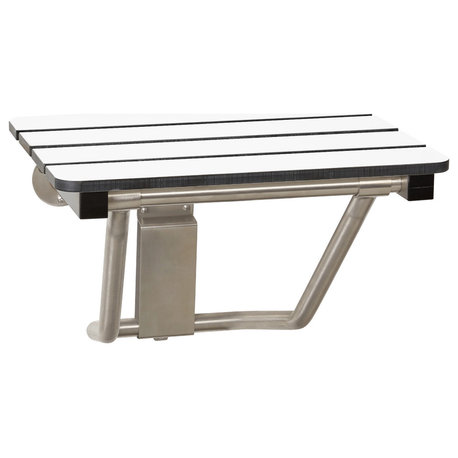 Phenolic White 3" Slats Folding Wall Mount Shower Seat Bench, ADA Compliant, 24"