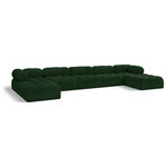 Meridian Furniture - Ames Boucle Fabric U-Shaped Modular Sectional, Green, 7-Piece: 3 Armless Chair, 2 Corner Chair, 2 Ottoman - Introduce a touch of modern sophistication to your living area with the exquisite Ames Boucle Fabric Sectional. With plush green boucle fabric and unique design, it will elevate the visual appeal of your living space. This elegant and captivating sectional can be mixed and matched with other pieces from the collection to create an endless array of stunning looks. So, get ready to transform your living area into an inviting and stylish haven with the Ames Boucle Fabric Sectional.