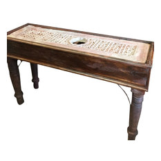 Mogul Interior - Consigned Antique Jodhpur Haveli Carved Stone Console Table Indian Furniture - Console Tables