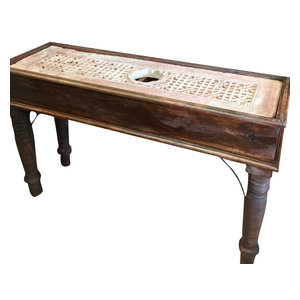 Mogul Interior - Consigned Antique Jodhpur Haveli Carved Stone Console Table Indian Furniture - Side Tables And End Tables