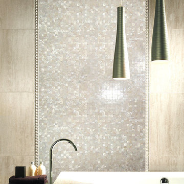 Natural white grout-less mother of pearl tiles for bathroom wall