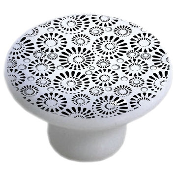 Black White Geometric Print Ceramic Cabinet Drawer Knob