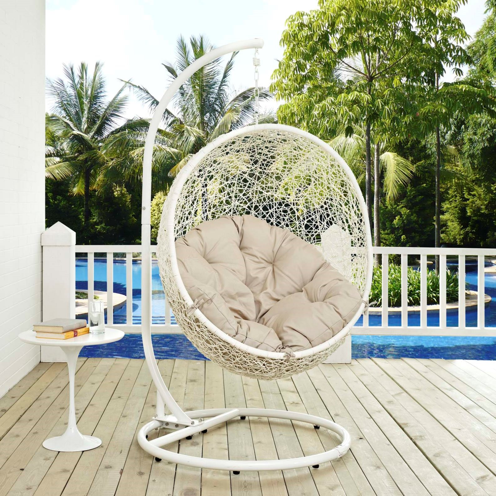 Modern Contemporary Urban Outdoor Patio Balcony Swing Chair, Beige ...