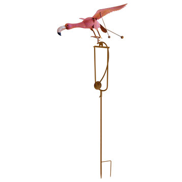 Metal Flamingo Rustic Rocker Kinetic Balancing Outdoor Garden Stake