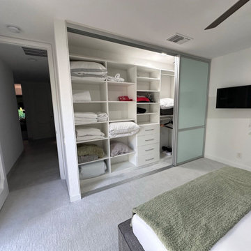 3 Panel / 3 Track Aluminum Frame Sliding Closet Doors with White Laminated Glass