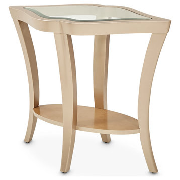 Malibu Crest Wood End Table with Glass Top - Chardonnay