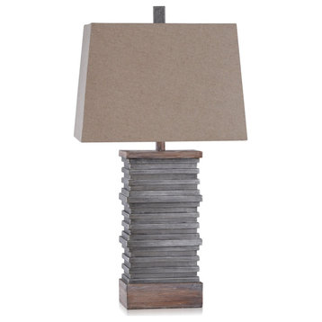 Casual Stacked Plate Design Table Lamp Slate and Sepia