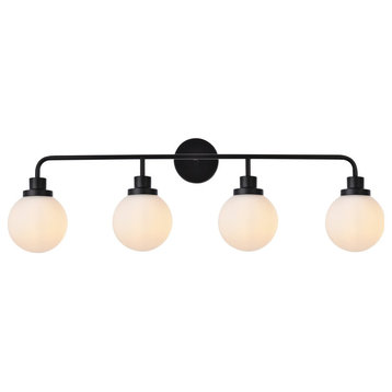 Helen 4-Light Bath Sconce, Black With Frosted Shade